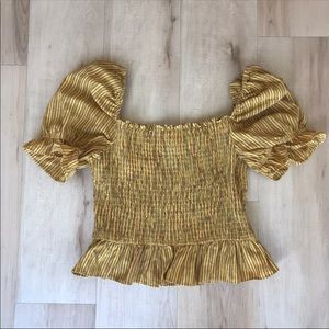 Essue Yellow Striped Puff Sleeve Cropped Top